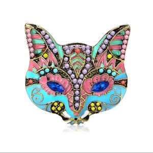 Colorful Cat Brooch Metal Base
